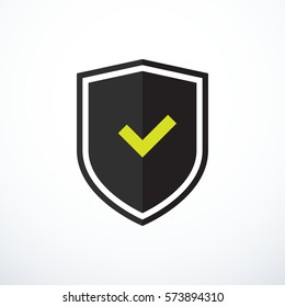 Shield and check mark icon. Shield and tick icon