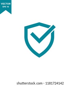 shield and check mark icon in trendy flat design 