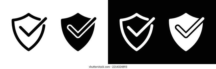 Shield check mark icon vector. Security shield protection sign silhouette. Confirm or approve security, safety symbol illustration.