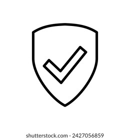 Vector de marca de verificación de escudo. Signo de aprobación de protección. Icono de vector seguro