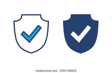 Vector de icono de marca de verificación de escudo. Signo de aprobación de protección. Icono de Vector seguro
