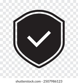 Vector de icono de escudo y marca de verificación. Ilustración vectorial de estilo de logotipo.