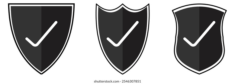 Shield check mark icon vector illustration.  Shield with a checkmark in the middle Protection icon. Strong protection tick shield with white background eps 10.