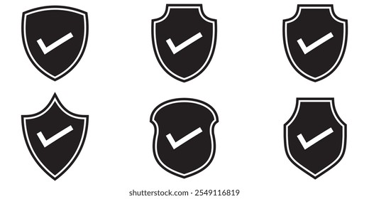 Shield check mark icon vector illustration. Shield with a checkmark in the middle Protection icon. Strong protection tick shield with white background design eps 10