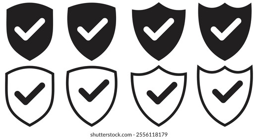 Shield check mark icon vector isolated on white background. shield security icon vector set.