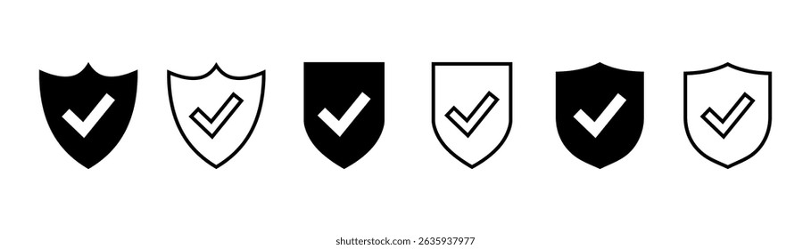 Shield with check mark icon vector. Shield check mark icon. Security shield protection icon with tick symbol. Protection approval sign.