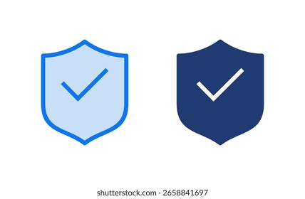 Schild-Häkchen-Symbol, Vektorgrafik. Signatur für Schutzgenehmigung. Versicherungssymbol