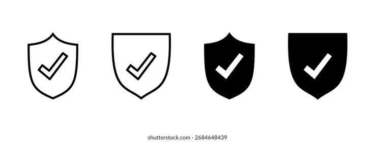 Vector de icono de marca de verificación de escudo. Signo de aprobación de protección. Icono de seguro