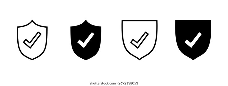 Vector de icono de marca de verificación de escudo. Signo de aprobación de protección. Icono de seguro