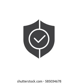 Shield with check mark icon vector, filled flat sign, solid pictogram isolated on white. Buyer protection symbol, logo illustration