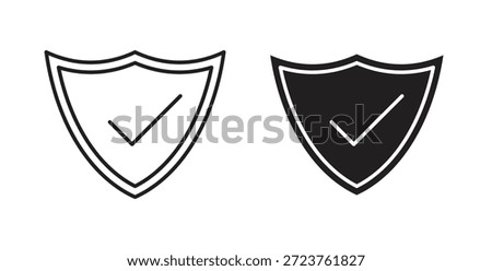 Shield check mark icons in filled, thin line, outline and strokes