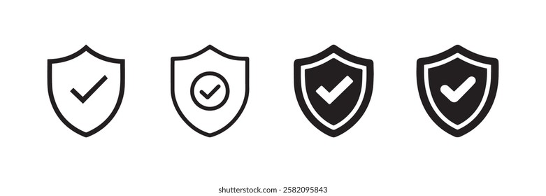 Shield check mark icons in outline and solid style perfect for security protection verified approval authentication and trust certification vector illustration
