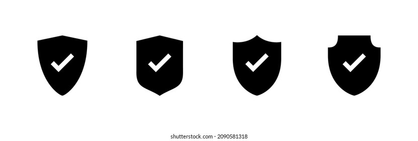 Shield check mark icons set. Protection approve sign. Insurance icon