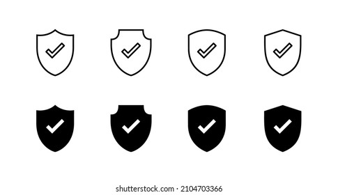 Marcar iconos de marca. Signo de aprobación de protección. Icono de seguro