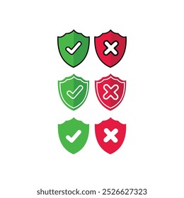 Shield and check mark icons set. Illustration in flat style. Design element illustration of protected symbol and protected or unprotected notification icon