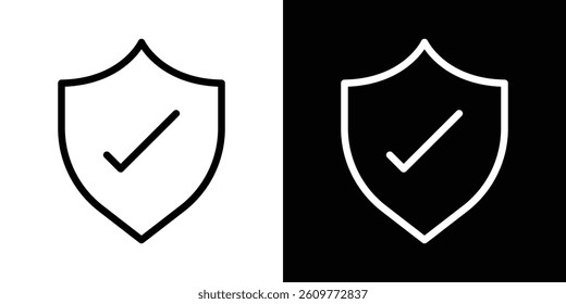 Shield check mark icons vector set in stroke line style