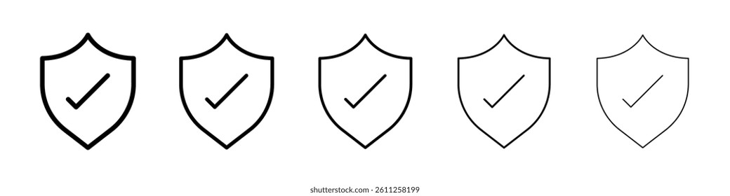 Shield check mark icons vector set in different stroke line style
