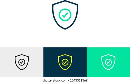 shield with check mark line art icon vector 