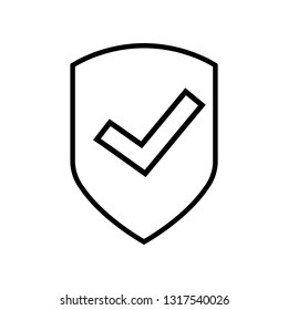 Shield with check mark line icon Quality is confirmed, logo isolated on white background