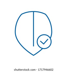 Shield with check mark line icon. Security, reliability, protection, safety concepts. Simple thin line design.