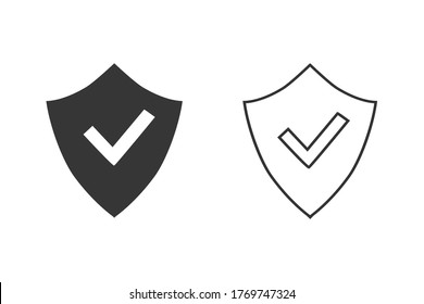Shield and Check Mark Line Icon Set Vector Logo Template