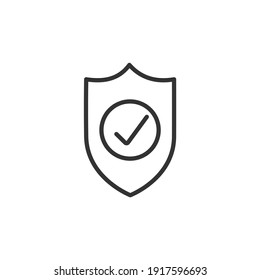 Shield With Check Mark Line Icon. Security, Reliability, Protection, Safety Concepts. Simple Thin Line Design. Vector Icon