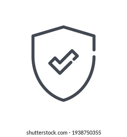 Shield with check mark line icon. Safety and protection with tick vector outline sign.