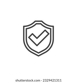 Shield with check mark line icon. linear style sign for mobile concept and web design. Protected, confirmed outline vector icon. Symbol, logo illustration. Vector graphics