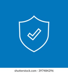 Shield with check mark line icon.