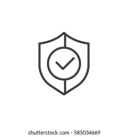 Shield With Check Mark Line Icon, Outline Vector Sign, Linear Style Pictogram Isolated On White. Buyer Protection Symbol, Logo Illustration