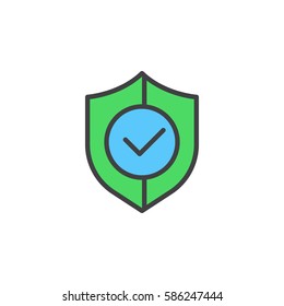 Shield with check mark line icon, filled outline vector sign, linear colorful pictogram isolated on white. Buyer protection symbol, logo illustration