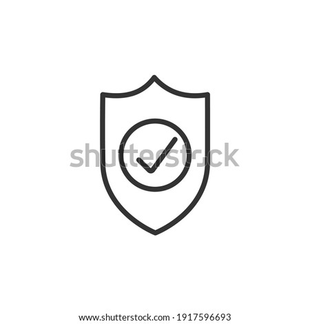 Shield with check mark line icon. Security, reliability, protection, safety concepts. Simple thin line design. Vector icon