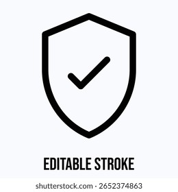 Escudo Con Icono Lineal De Marca De Verificación Para La Interfaz De Usuario, Icono De Trazo Editable De Vector Aislado.
