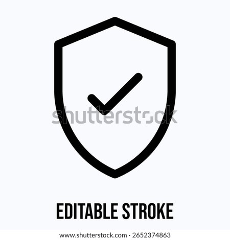 Shield With Check Mark Lineal Icon For User Interface, Isolated Vector Editable Stroke Icon.