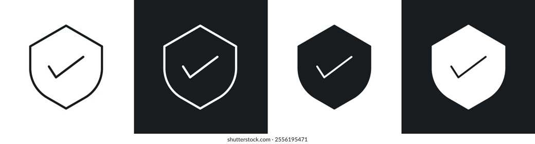 Shield check mark linear icon set for app, and web design.