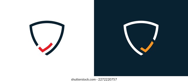 Shield Check Mark Logo Concept icon symbol sign Element Design. Tick, Cyber, Protection, Guardian Logotype. Vector illustration template