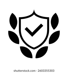 Shield Check Mark Logo – Emblem with Leaves Symbolizing Security and Assurance
