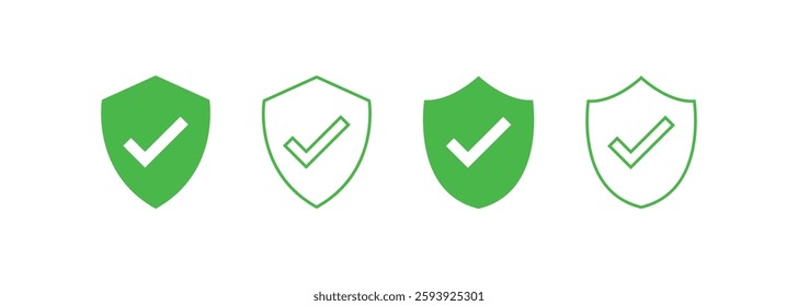 Shield check mark logo icon design template elements. Shield with check mark icon. Shield check mark logo. Protection approve sign.Strong protection tick shield. Tick mark approved.