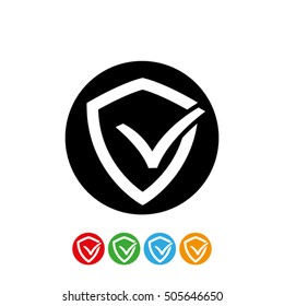 Shield check mark logo icon vector EPS 10, abstract sign security concept  flat design,  illustration modern isolated badge for website or app - stock info graphics