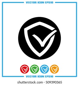 Shield check mark logo icon vector EPS 10, abstract sign security concept  flat design,  illustration modern isolated badge for website or app - stock info graphics