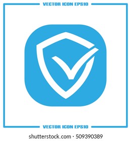Shield check mark logo icon vector EPS 10, abstract sign security concept  flat design,  illustration modern isolated badge for website or app - stock info graphics