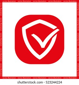 Shield check mark logo icon vector EPS 10, abstract sign security concept  flat design,  illustration modern isolated badge for website or app - stock info graphics