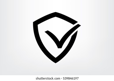Shield check mark logo icon vector EPS 10, abstract sign security concept  flat design,  illustration modern isolated badge for website or app - stock info graphics