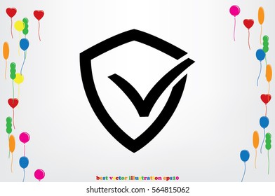 Shield check mark logo icon vector EPS 10, abstract sign security concept  flat design,  illustration modern isolated badge for website or app - stock info graphics.