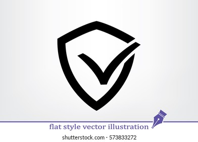 Shield check mark logo icon vector EPS 10, abstract sign security concept  flat design,  illustration modern isolated badge for website or app - stock info graphics.