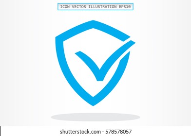 Shield check mark logo icon vector EPS 10, abstract sign security concept  flat design,  illustration modern isolated badge for website or app - stock info graphics.