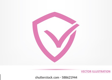 Shield check mark logo icon vector EPS 10, abstract sign security concept  flat design,  illustration modern isolated badge for website or app - stock info graphics