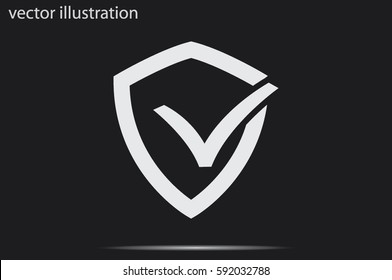 Shield check mark logo icon vector EPS 10, abstract sign security concept  flat design,  illustration modern isolated badge for website or app - stock info graphics