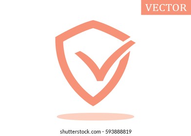 Shield check mark logo icon vector EPS 10, abstract sign security concept  flat design,  illustration modern isolated badge for website or app - stock info graphics.
