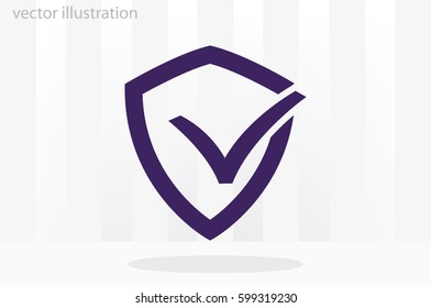 Shield check mark logo icon vector EPS 10, abstract sign security concept  flat design,  illustration modern isolated badge for website or app - stock info graphics